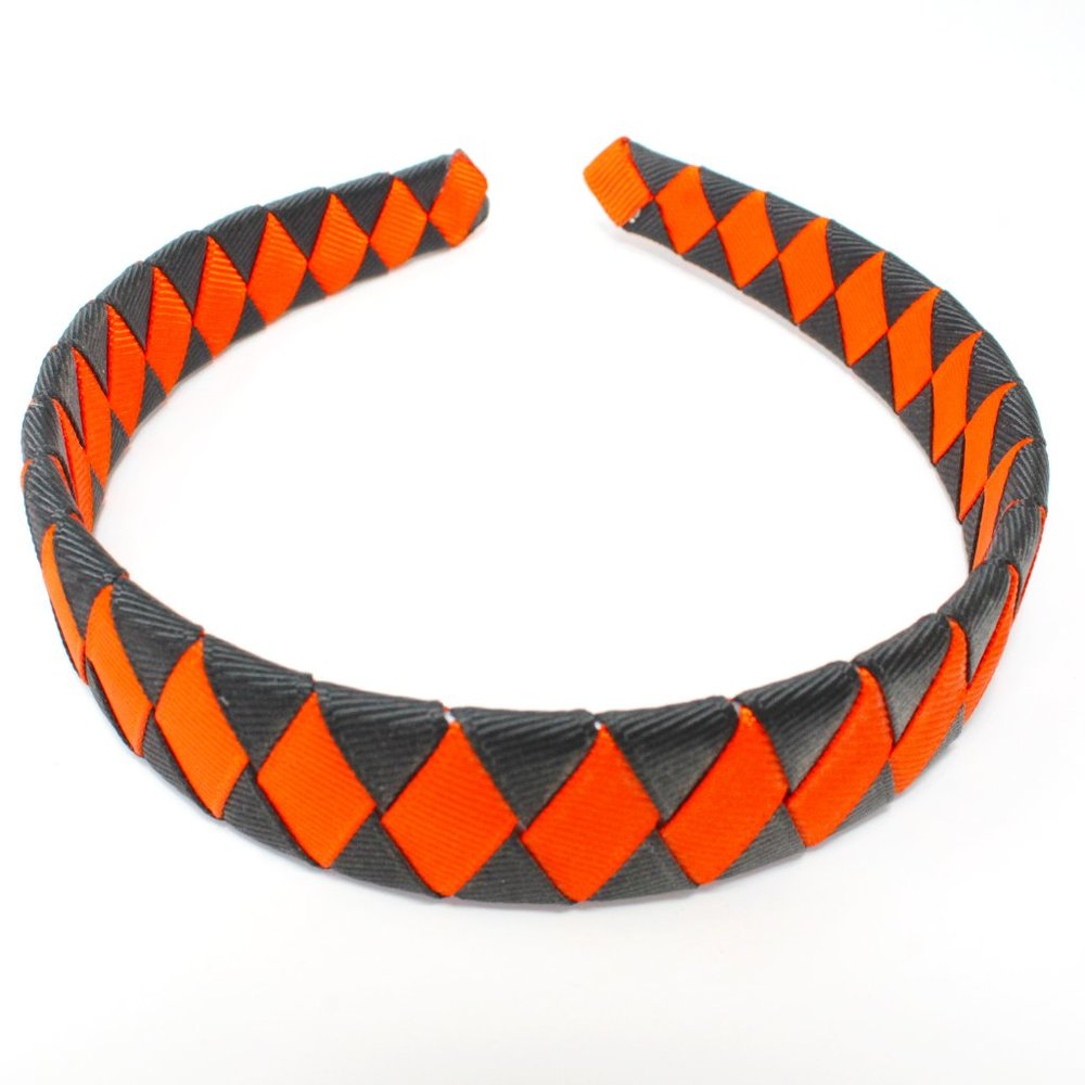 Handmade Diamond Pattern Orange Black Double Ribbon Headband SF Giants Handcraft - Picture 3 of 5